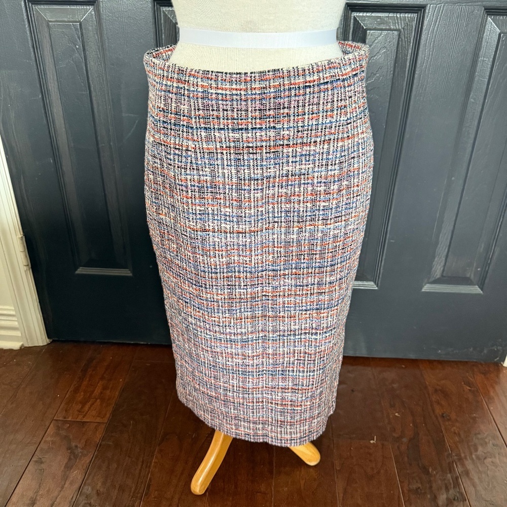 Veronica Beard Multicolor Tweed Pencil Skirt - Navy, Red, White